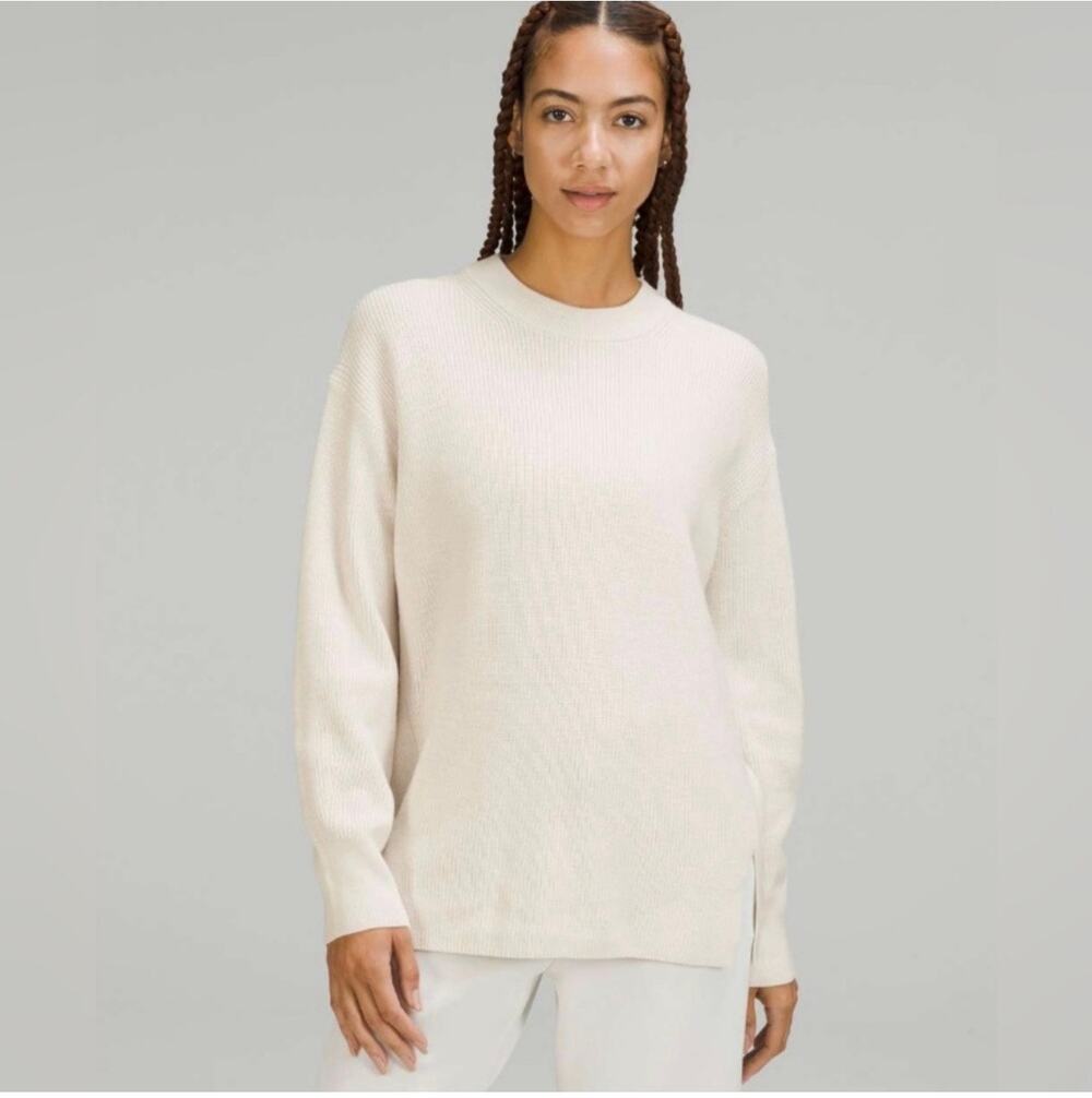 Lululemon Sweater Womens 10 White Opal Merino Wool Blend Ribbed Knit Lounge Luxe